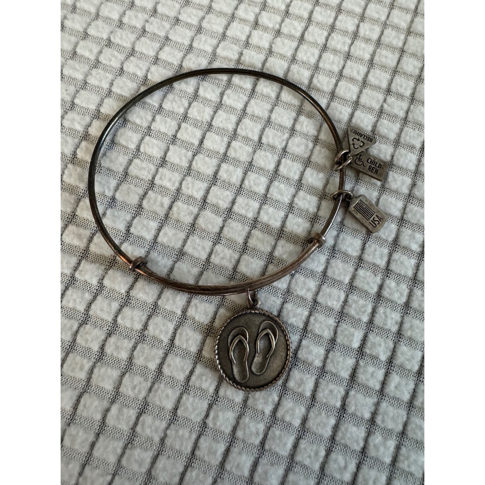 Wind and Fire Antiqued Brass Flip Flop Charm Bangle Bracelet Handicap Child USA